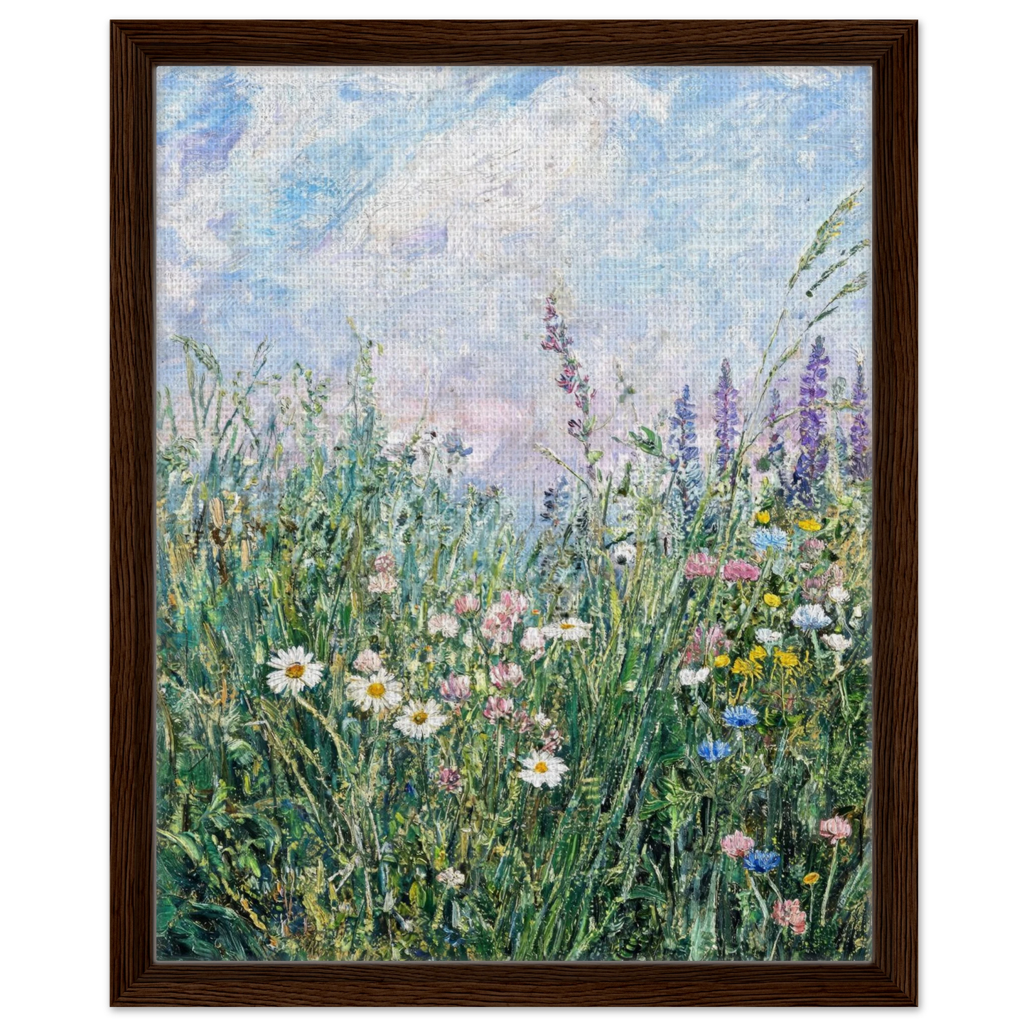 Premium framed canvas print of a lush wildflower meadow and open sky landscape.