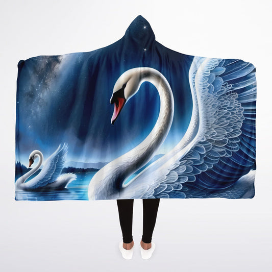 Celestial Swans Hooded Blanket Sherpa