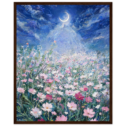 Moonlit Cosmos Meadow ready-to-hang wooden framed poster by Vintstep