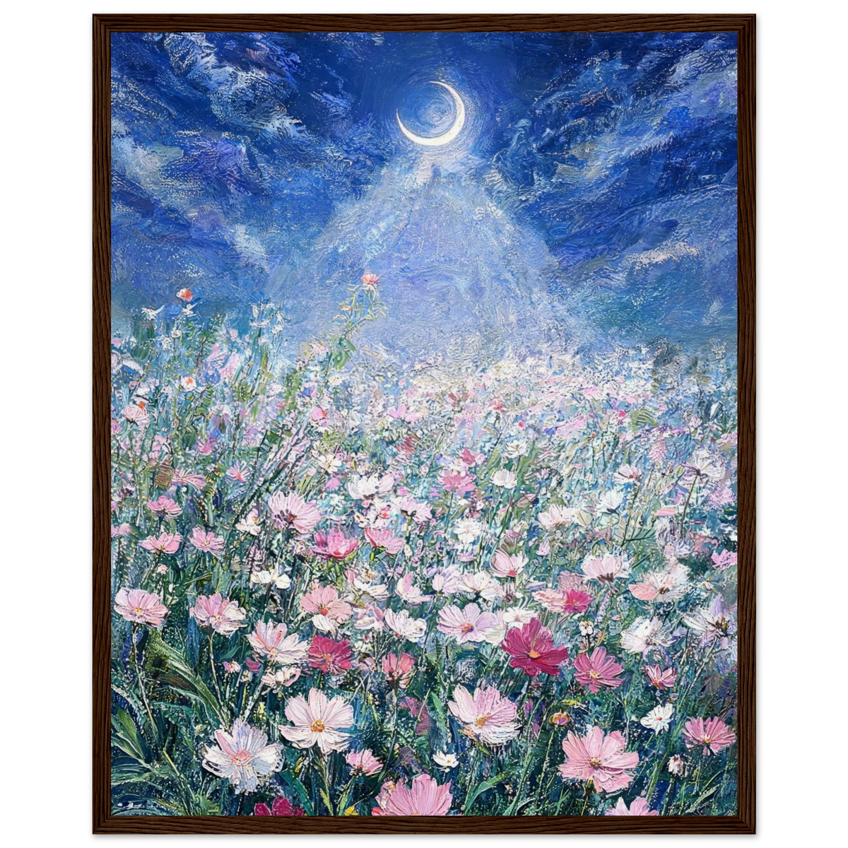 Moonlit Cosmos Meadow Framed Art Poster