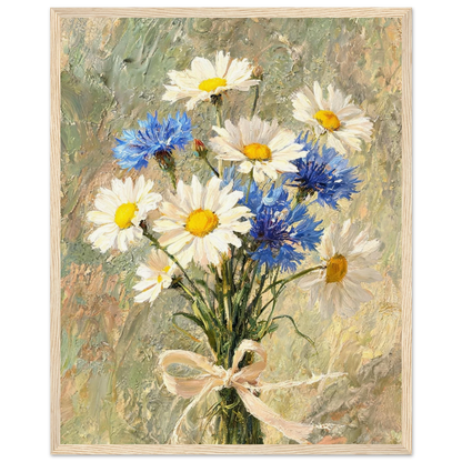 Impressionist Daisy and Cornflower Bouquet Framed Art Print