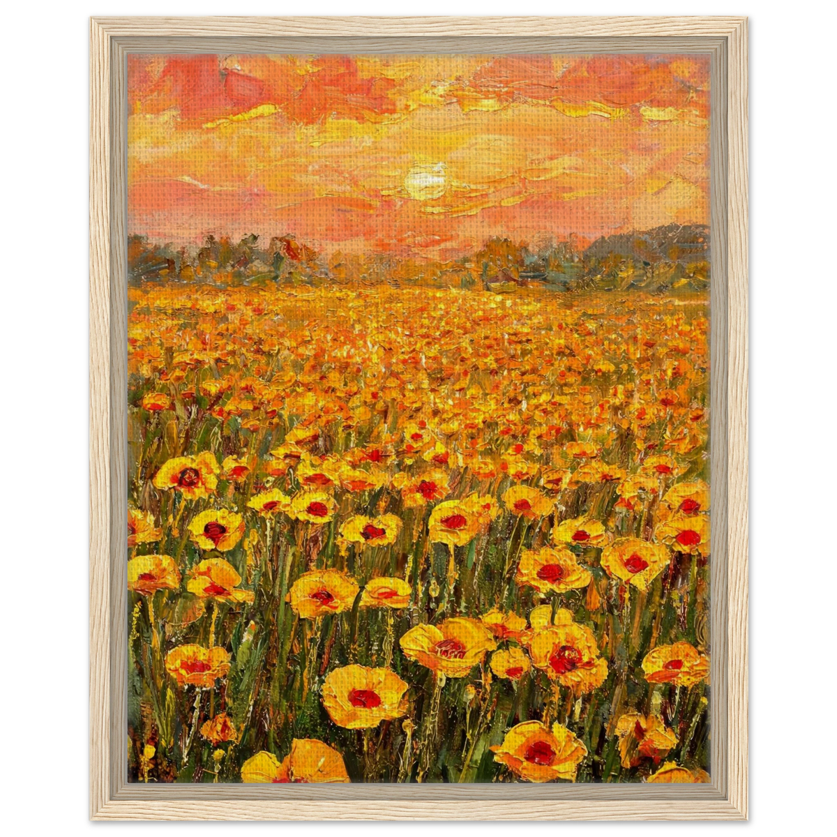 Golden Sunset Poppy Field Framed Canvas Art