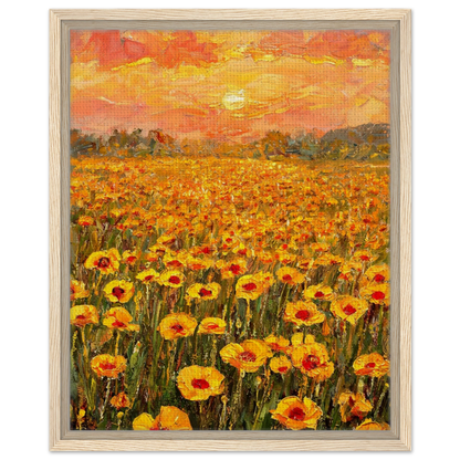 Golden Sunset Poppy Field Framed Canvas Art