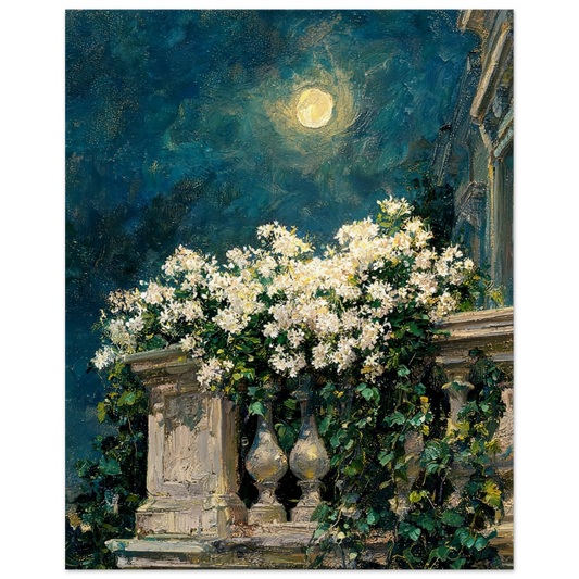 Moonlit Balcony Blooms museum-quality archival paper fine art print by Vintstep