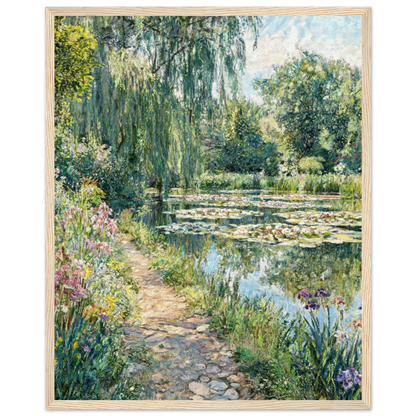 Cobblestone Path by Water Lily Pond Wooden Framed Poster | Vintstep