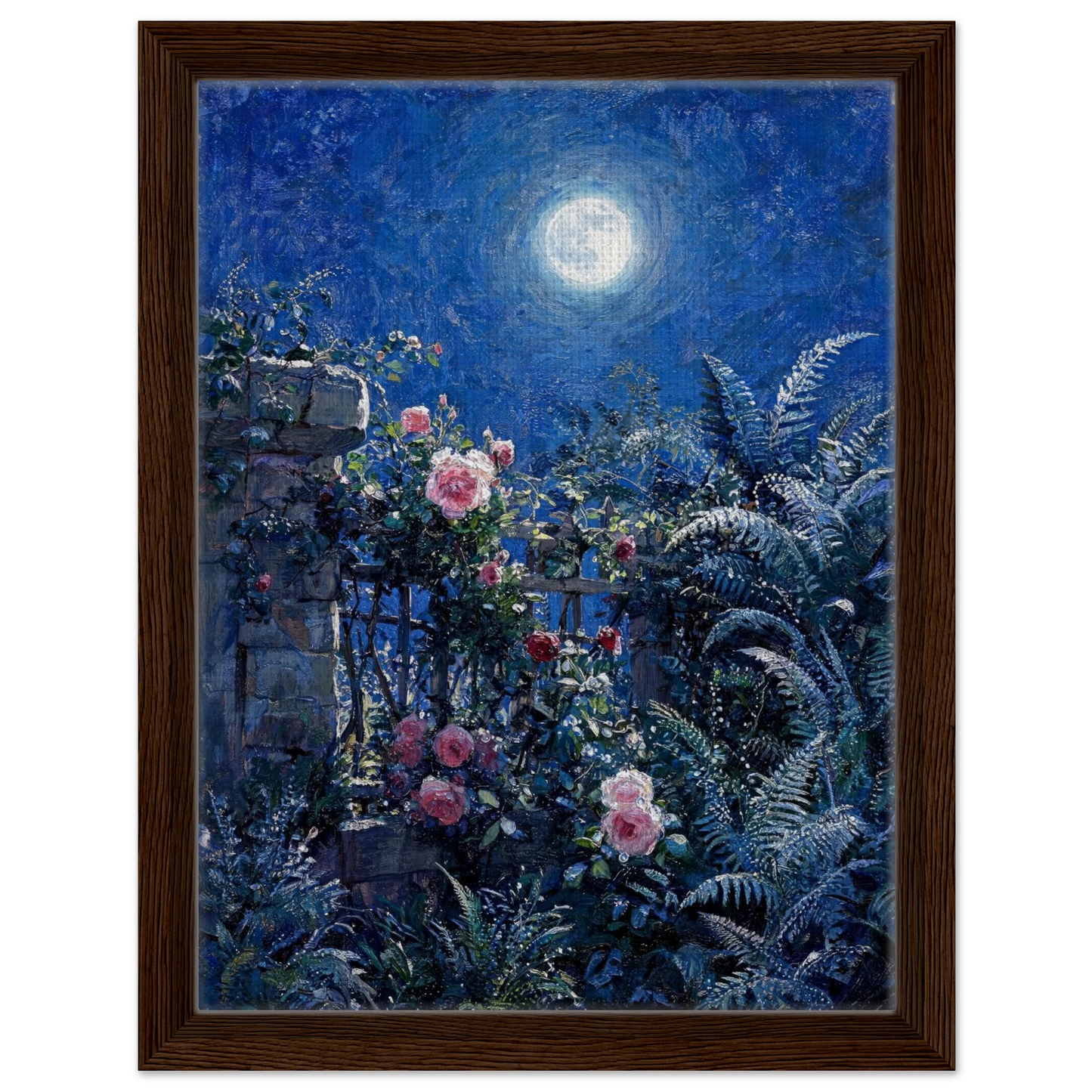 Midnight Garden Roses impressionist floral landscape print by Vintstep