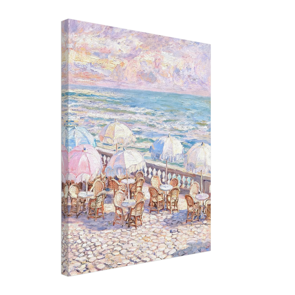 Vintage Mediterranean Seaside Canvas Print | Colorful Coastal Wall Art