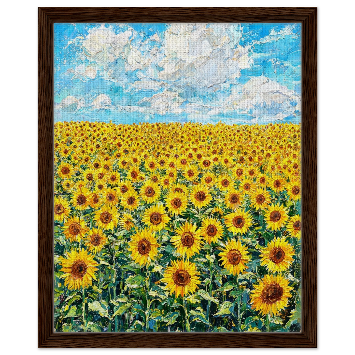 Premium framed canvas print featuring a vibrant yellow meadow and blue sky design.