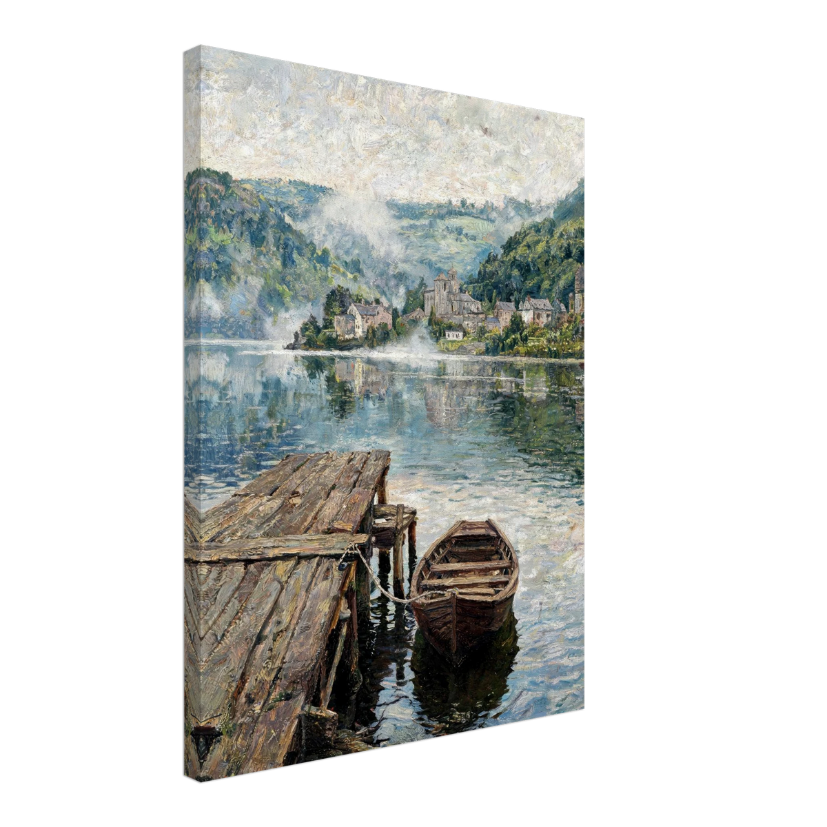 Vintage Lakeside Landscape Canvas Print | Atmospheric Coastal Wall Art