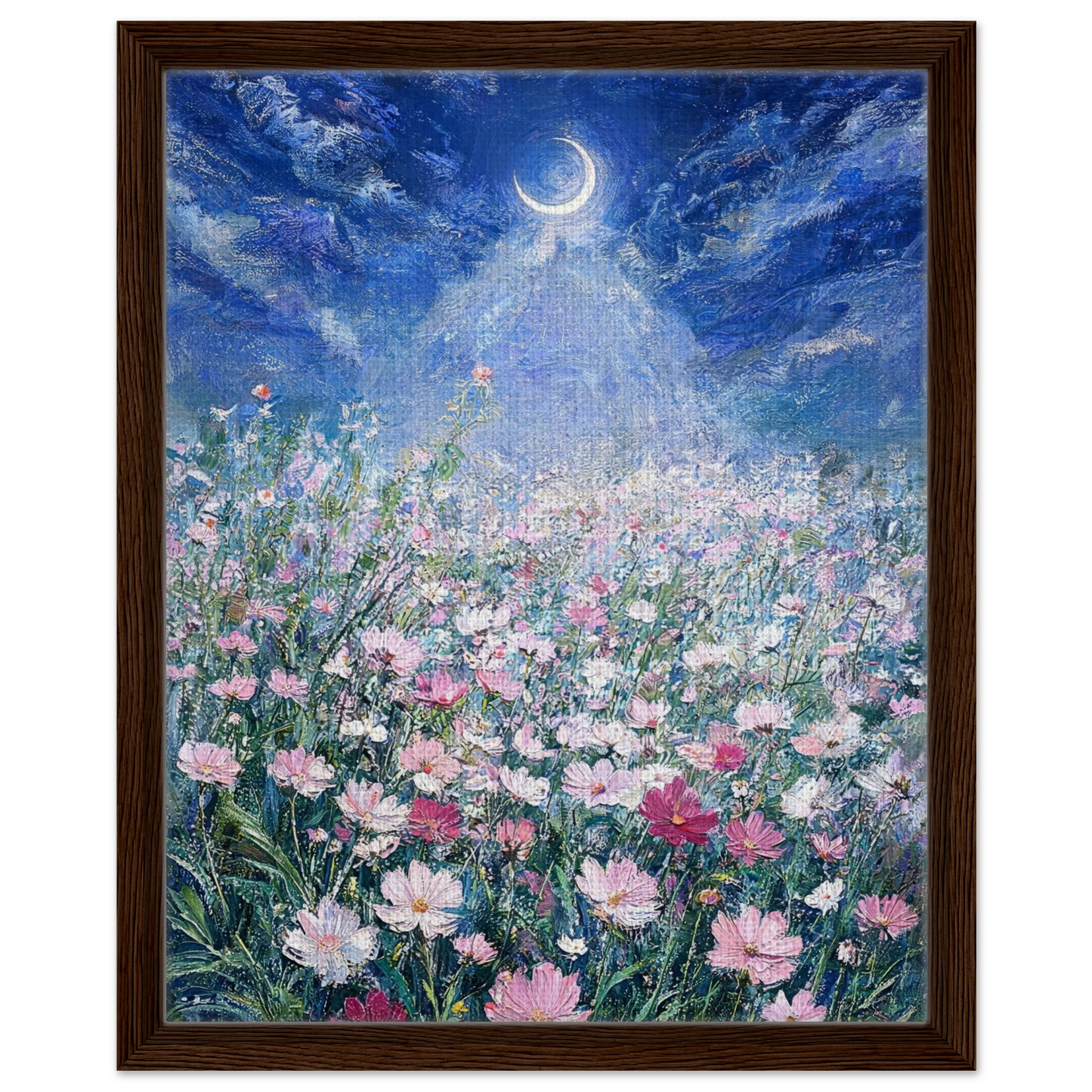 Moonlit Cosmos Meadow floating frame canvas wall decor by Vintstep