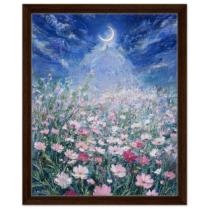 Moonlit Cosmos Meadow floating frame canvas wall decor by Vintstep