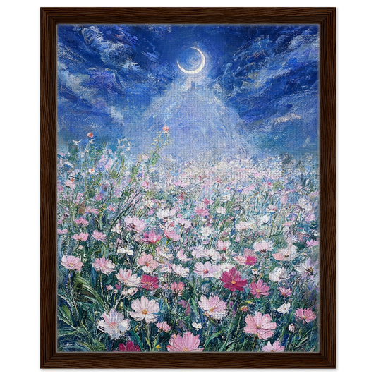 Moonlit Cosmos Meadow floating frame canvas wall decor by Vintstep