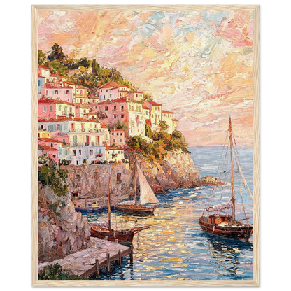 Framed Seaside Horizon Art Print | Coastal Impressionist Wooden Framed Poster
