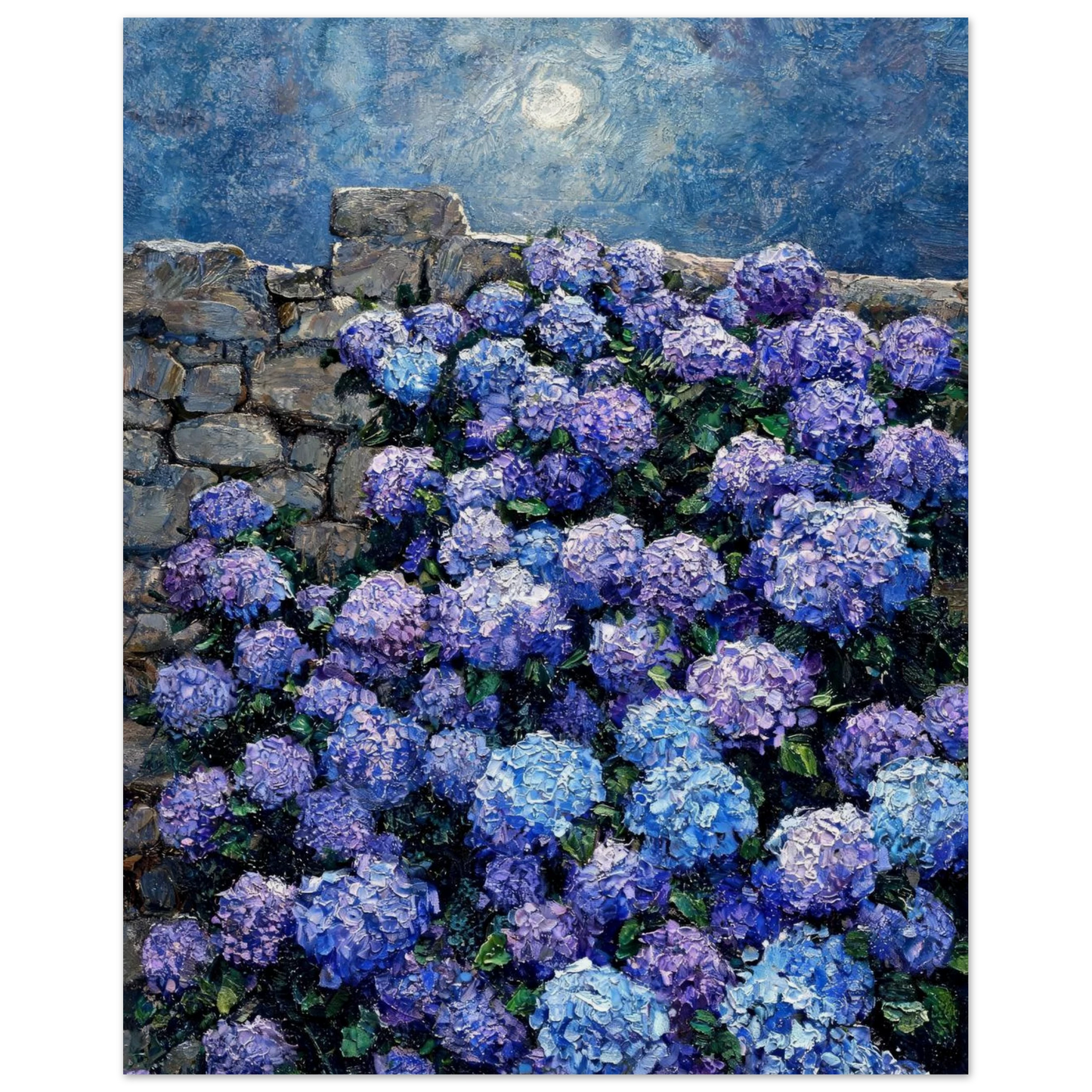 Moonlit Hydrangea Wall museum-quality archival paper fine art print by Vintstep