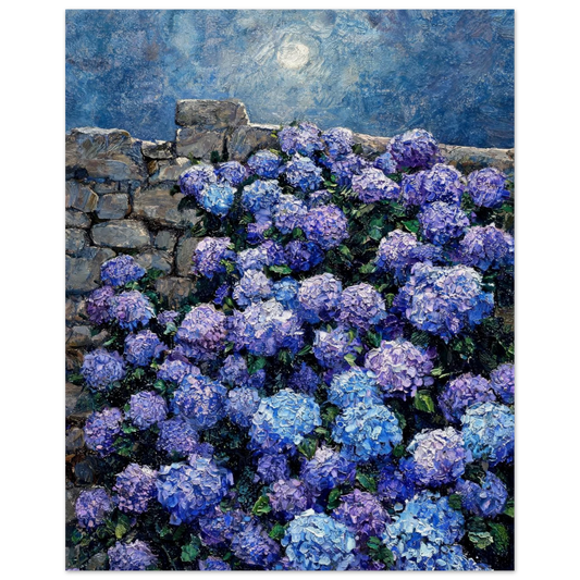 Moonlit Hydrangea Wall museum-quality archival paper fine art print by Vintstep