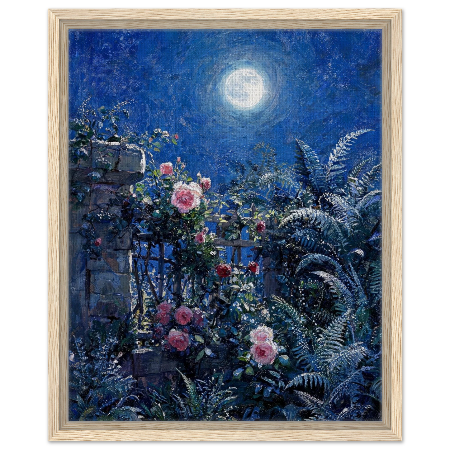 Midnight Garden Roses impressionist floral landscape print by Vintstep