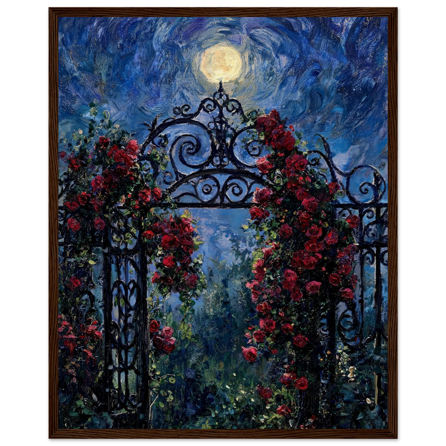 Moonlit Rose Gate ready-to-hang wooden framed poster by Vintstep