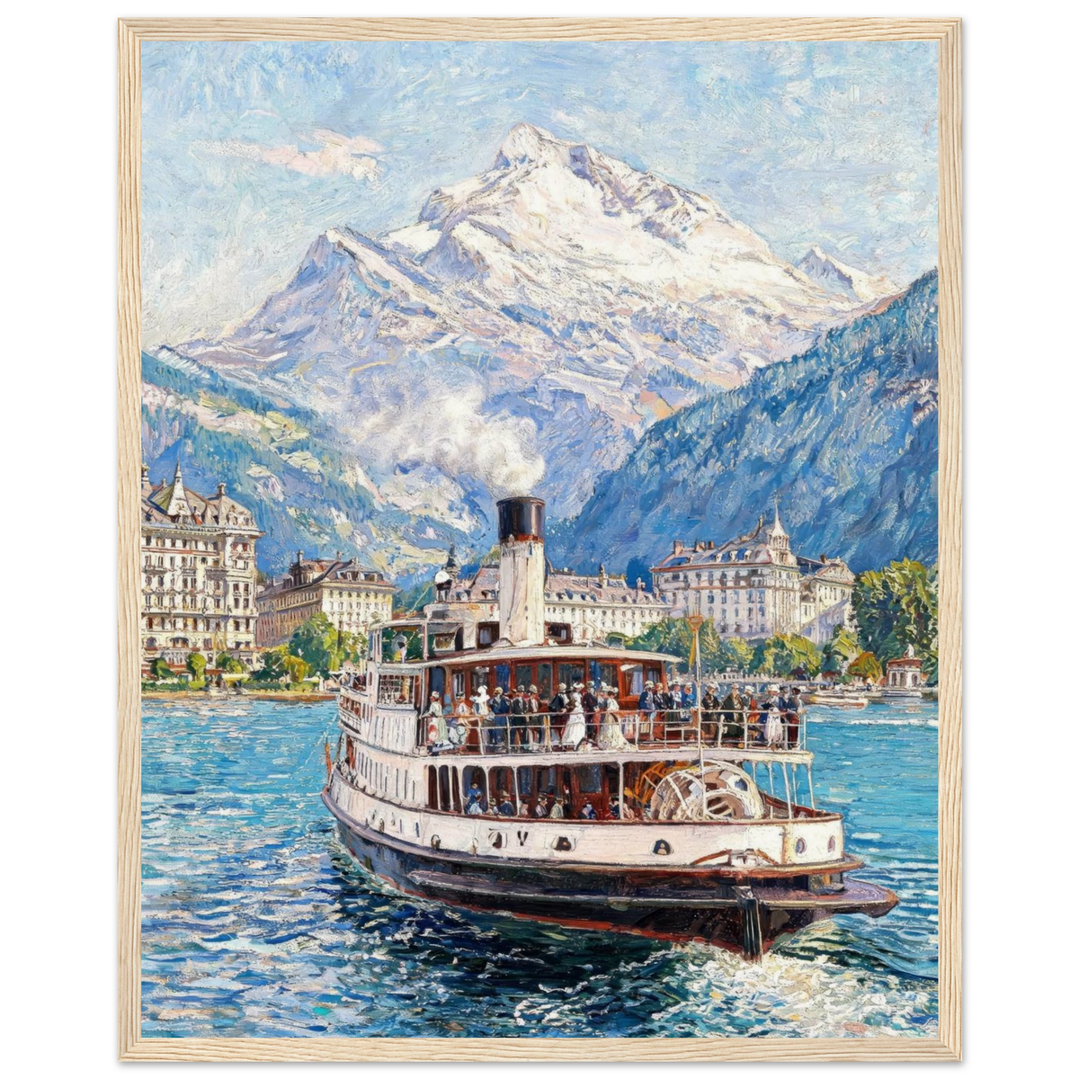 Framed Alpine Steamboat Art | Mountain Lake Wall Decor Poster