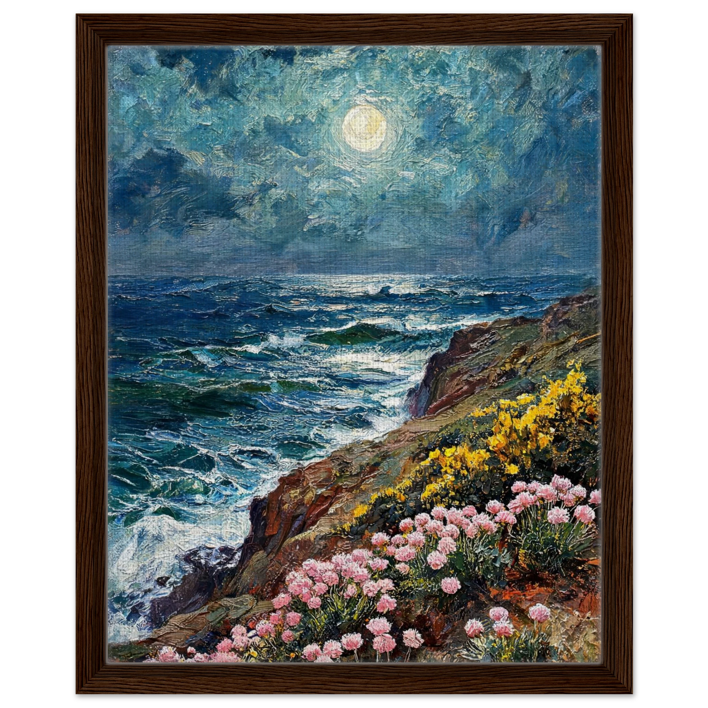Moonlit Coastal Cliffs floating frame canvas wall decor by Vintstep