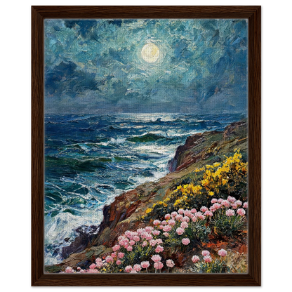 Moonlit Coastal Cliffs floating frame canvas wall decor by Vintstep