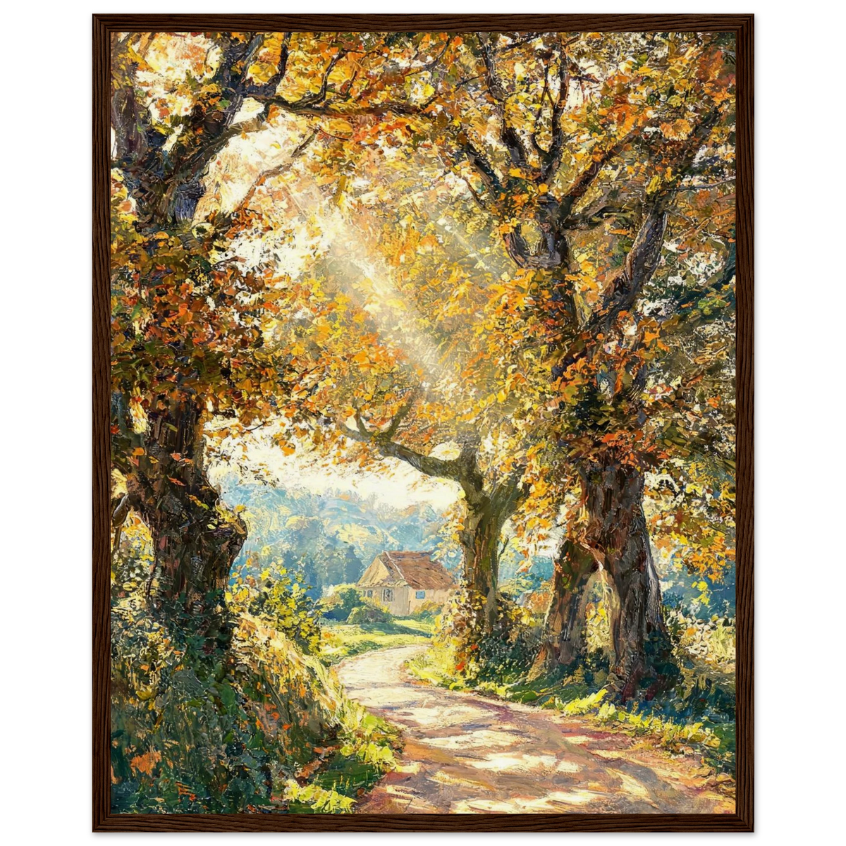 Sunlit Autumn Path Framed Art Print | Ready to Hang Wall Decor