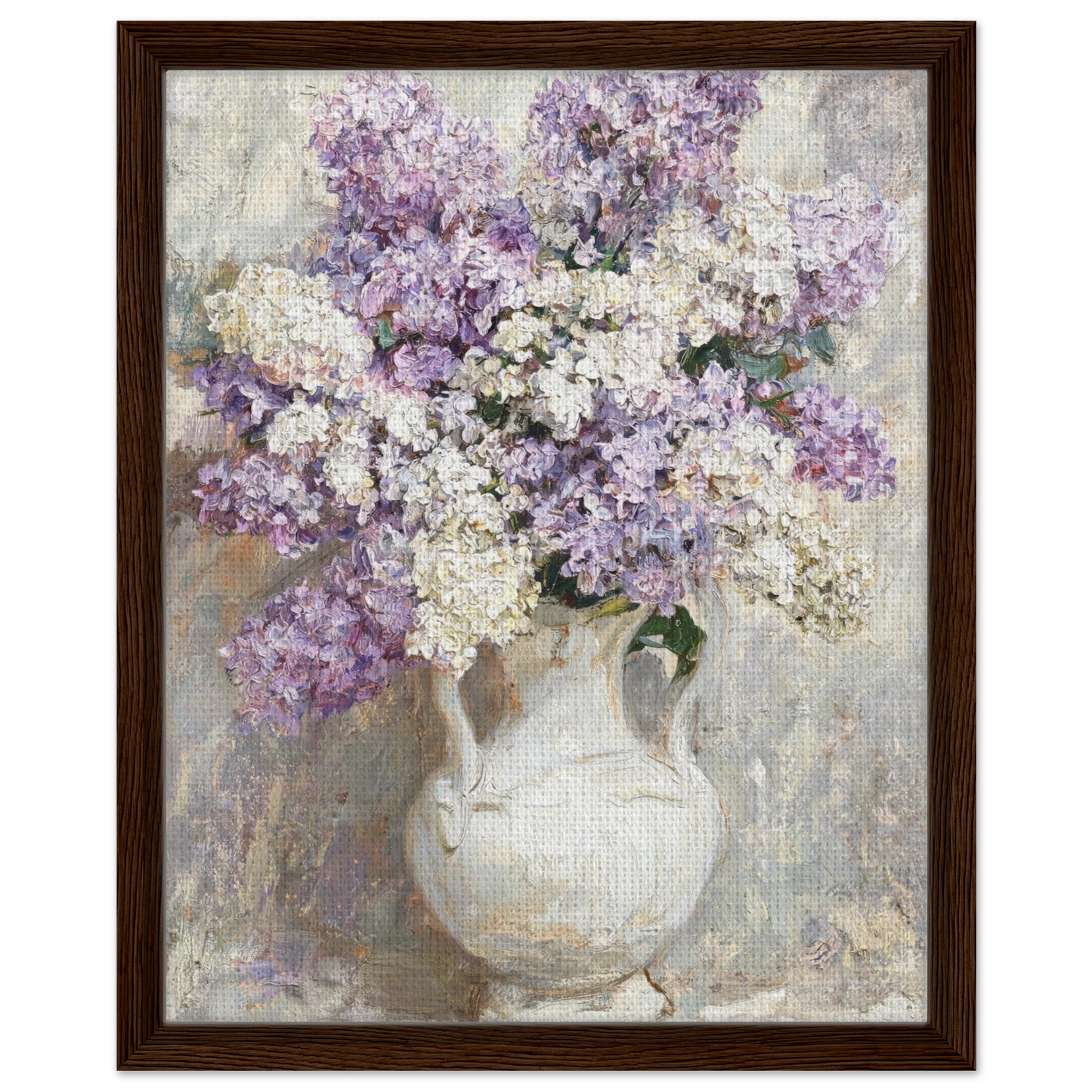 Framed canvas print of an Impressionist lilac painting mounted in a sleek frame for a polished gallery presentation.