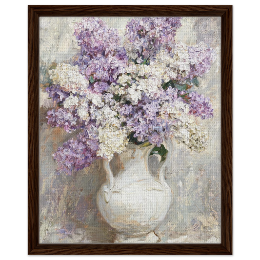 Framed canvas print of an Impressionist lilac painting mounted in a sleek frame for a polished gallery presentation.