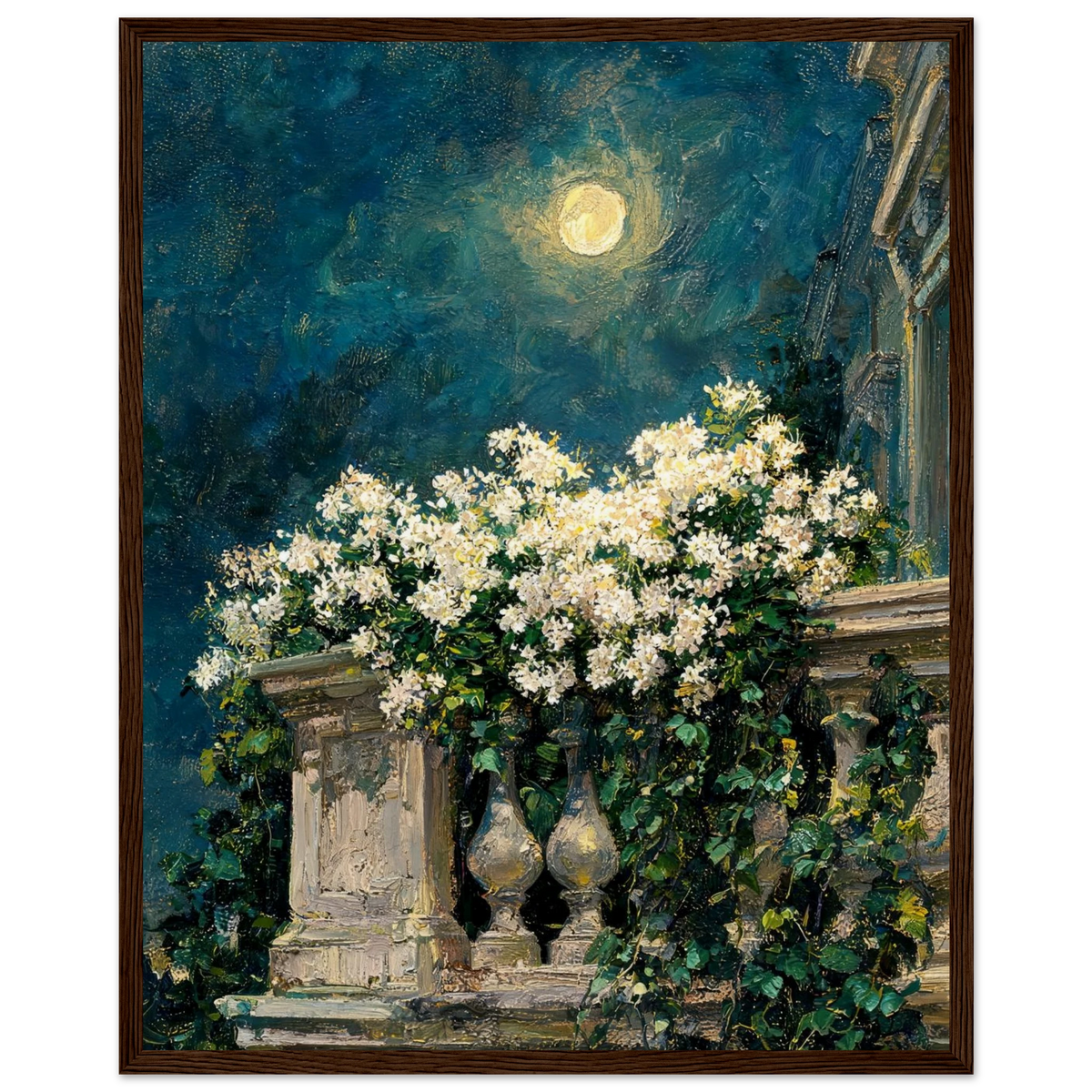 Moonlit Balcony Blooms Framed Art Poster