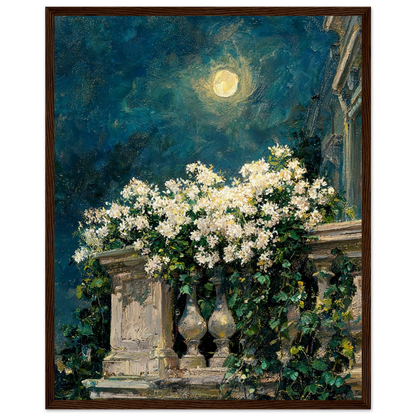 Moonlit Balcony Blooms Framed Art Poster