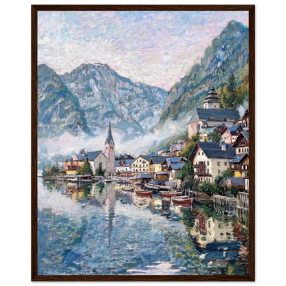 Framed Alpine Village Wall Art | Mountain Lakeside Decor