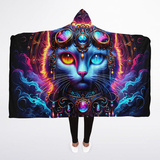 Steampunk Cosmic Cat Micro Fleece Hooded Blanket