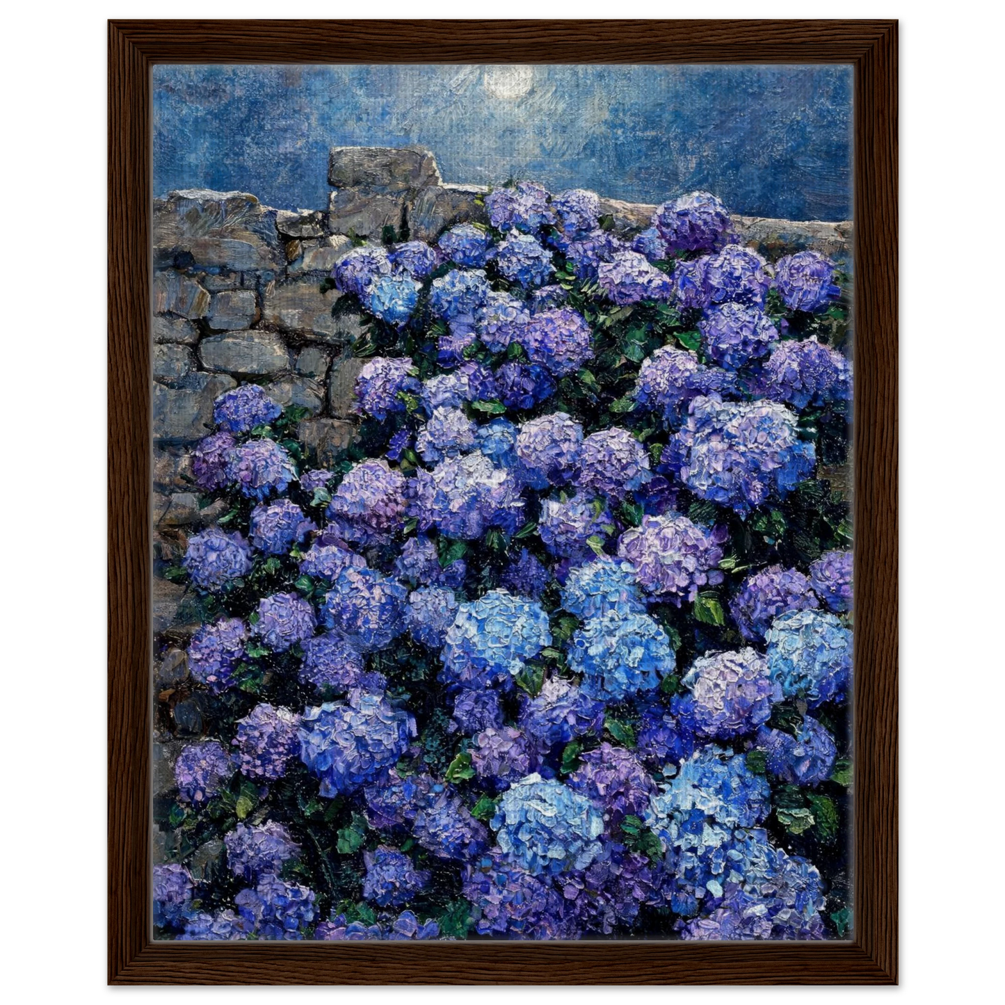 Moonlit Hydrangea Wall floating frame canvas wall decor by Vintstep