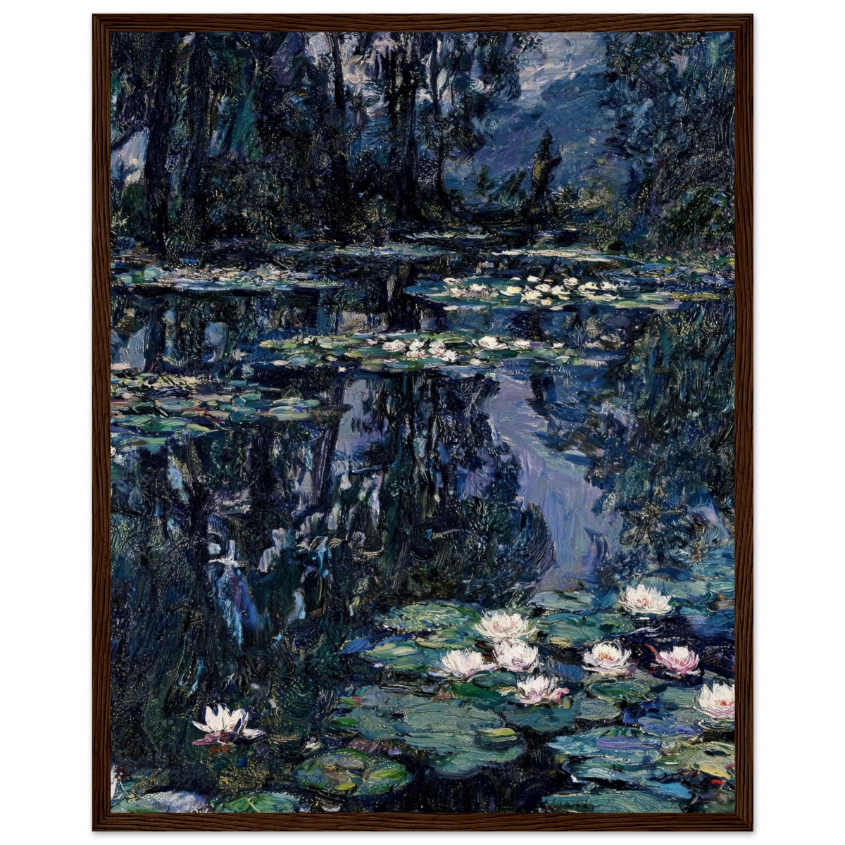 Midnight Water Lilies Wooden Framed Poster | Vintstep