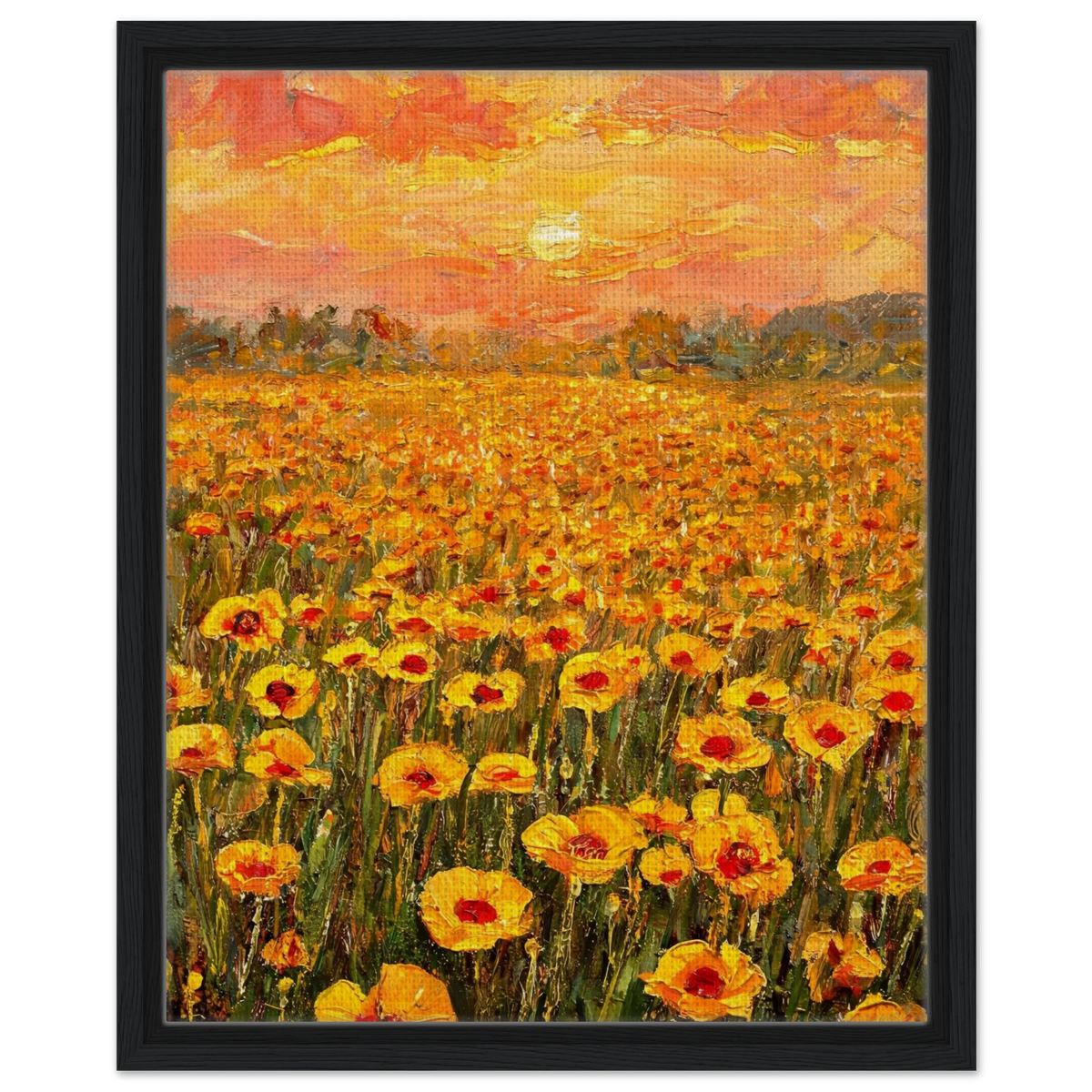 Golden Sunset Poppy Field Framed Canvas Art