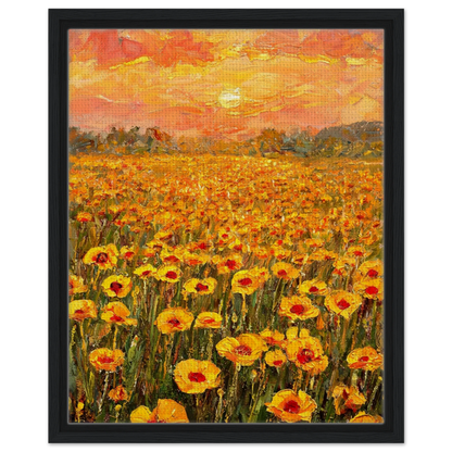 Golden Sunset Poppy Field Framed Canvas Art