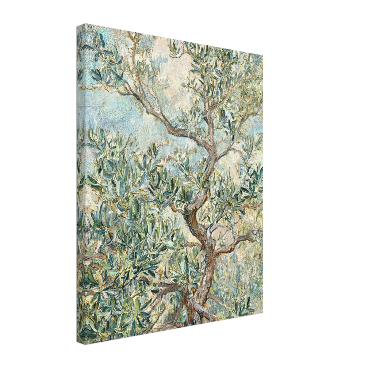Canvas print of an Impressionist olive tree with enhanced texture for an immersive fine art wall experience.