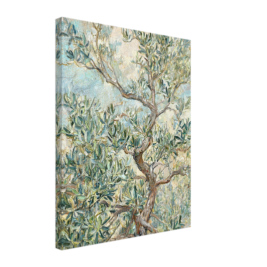 Canvas print of an Impressionist olive tree with enhanced texture for an immersive fine art wall experience.