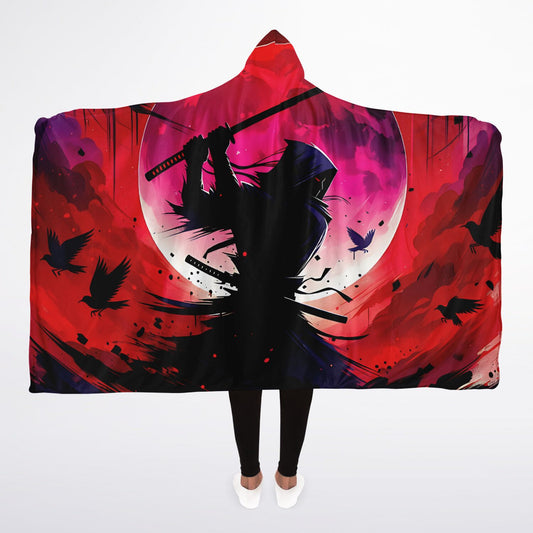 Crimson Shadow Ninja Micro Fleece Hooded Blanket