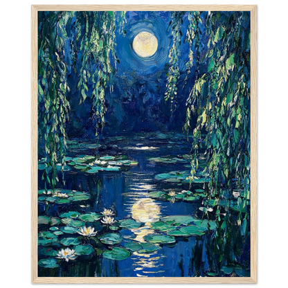 Moonlit Water Lilies Framed Art Poster