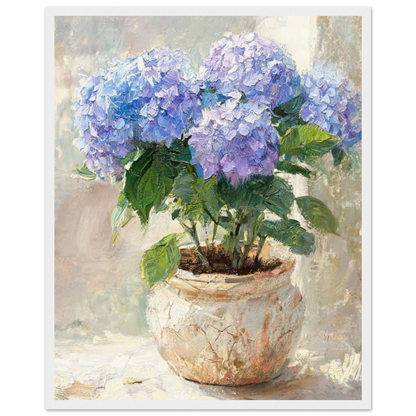 Impressionist Blue Hydrangea Potted Plant Framed Art Print