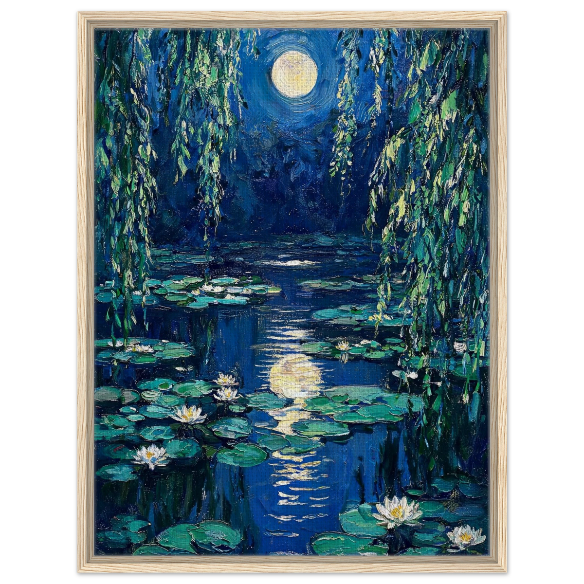 Moonlit Water Lilies Framed Canvas Wall Art