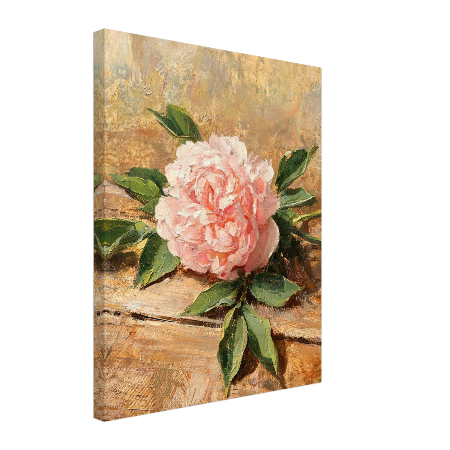 Canvas print of an Impressionist soft pink peony flower with enhanced texture for an immersive fine art wall experience.