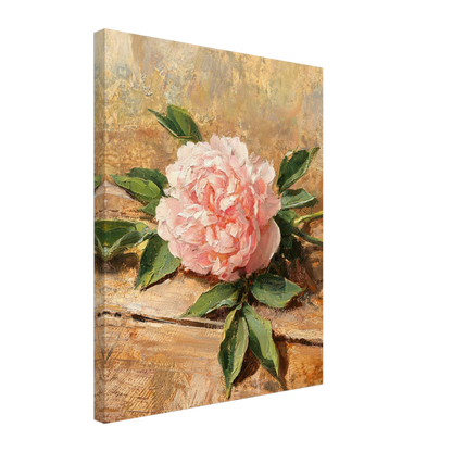 Canvas print of an Impressionist soft pink peony flower with enhanced texture for an immersive fine art wall experience.
