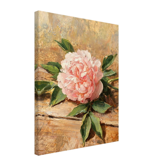 Canvas print of an Impressionist soft pink peony flower with enhanced texture for an immersive fine art wall experience.