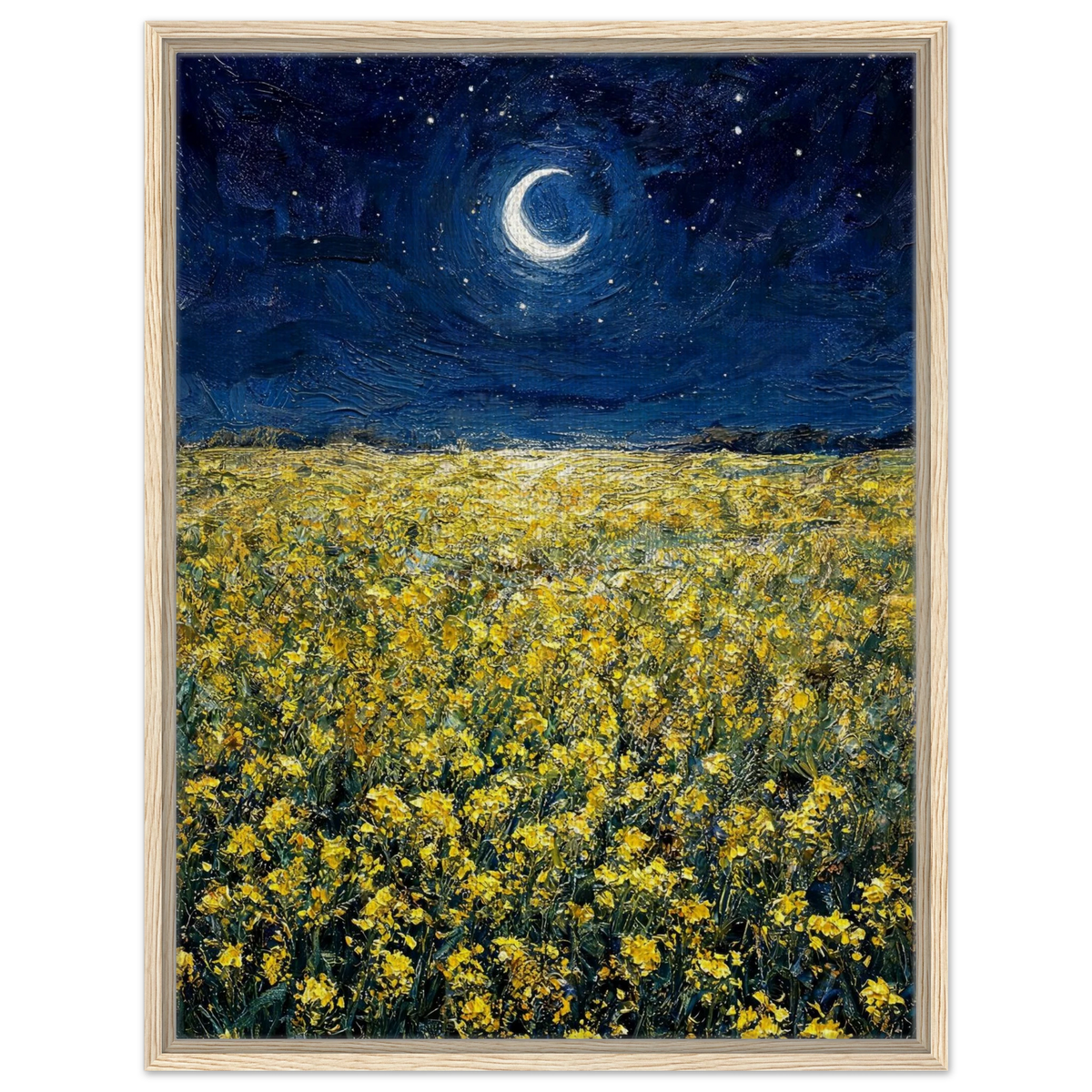 Moonlit Golden Meadow Framed Canvas Wall Art
