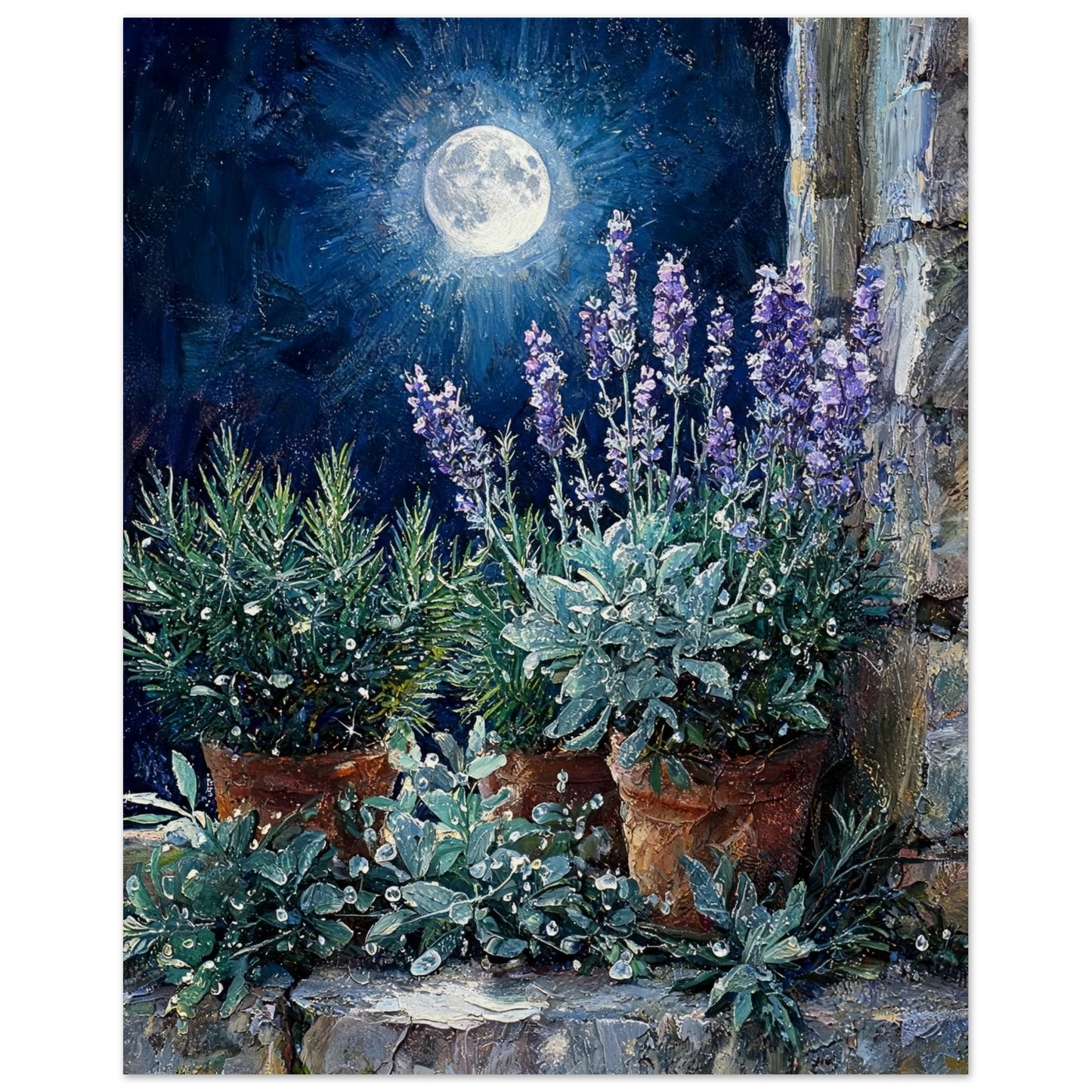 Moonlit Herb Garden museum-quality archival paper fine art print by Vintstep