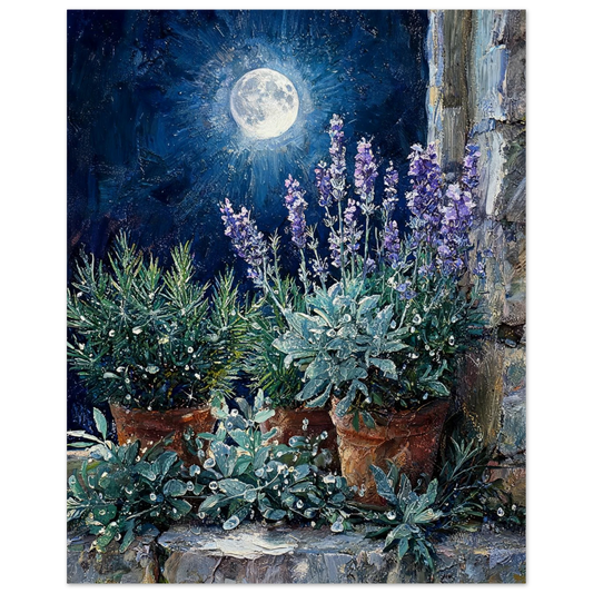 Moonlit Herb Garden museum-quality archival paper fine art print by Vintstep
