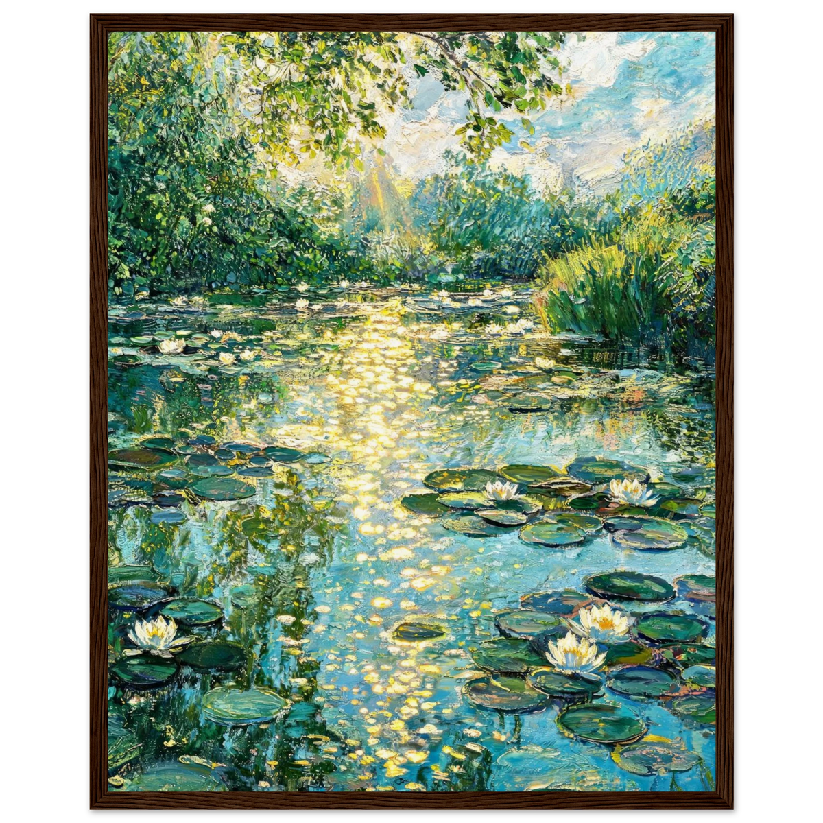 Sunlit Water Lily Pond Wooden Framed Poster | Vintstep