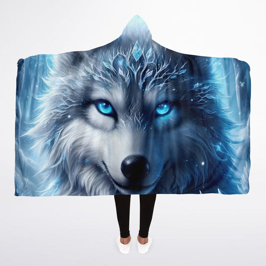 Frostbound Wolf Hooded Blanket Sherpa