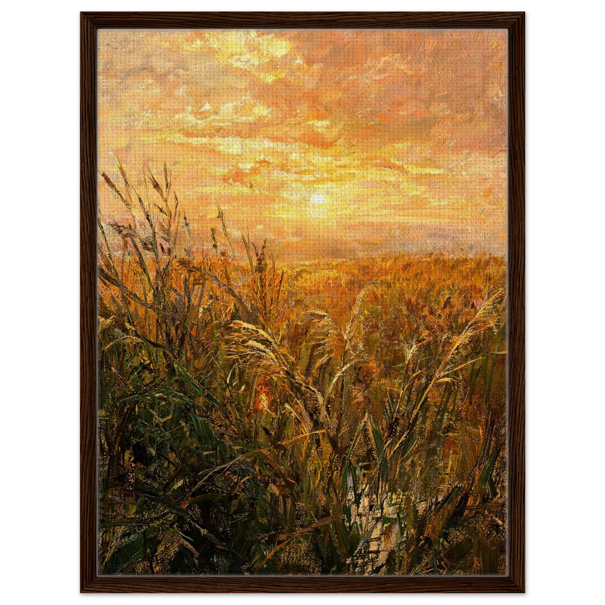 Glowing Reeds Sunset Framed Canvas Art